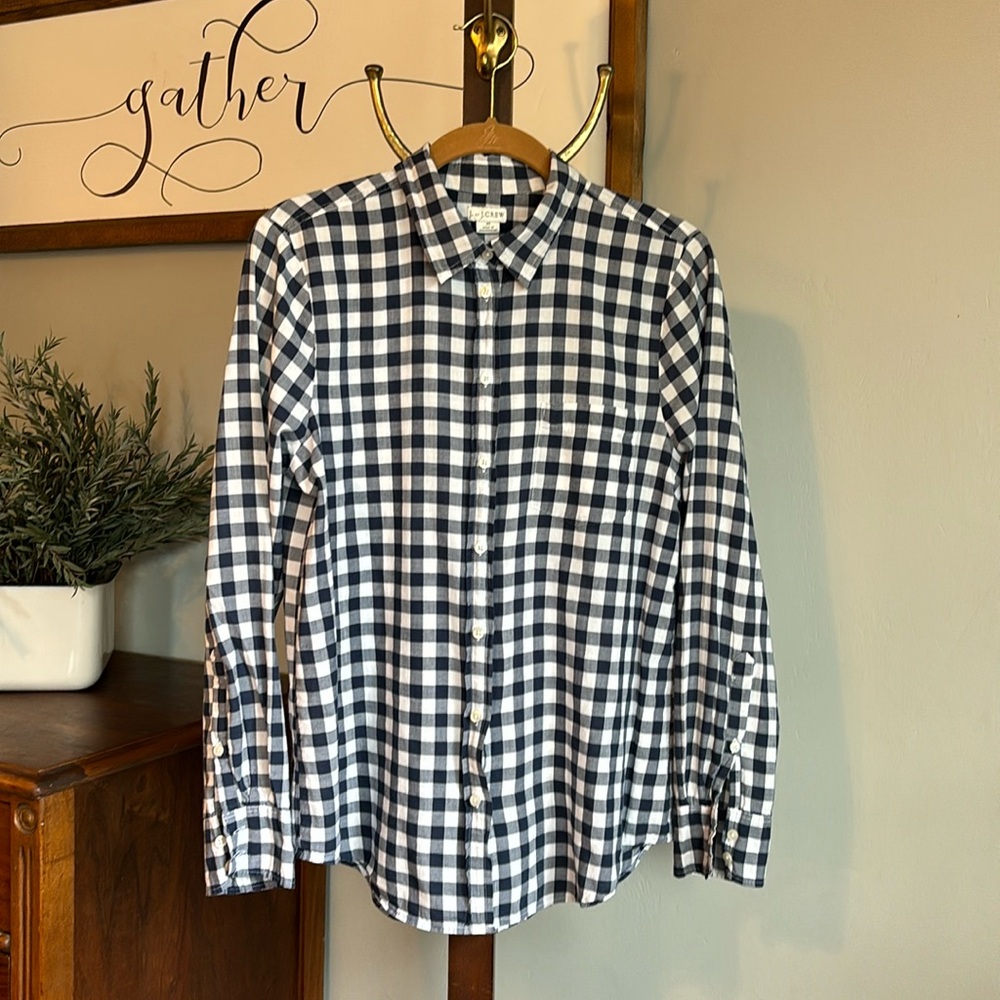 J. by J. Crew Navy and White Lightweight Gingham shirt